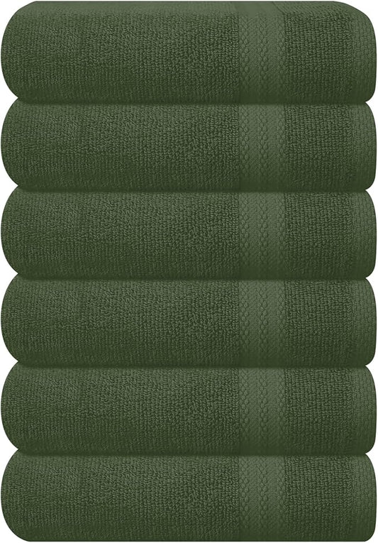 GLAMBURG Ultra Soft 6-Piece Hand Towel Set 16x28-100% Ringspun Cotton - Durable & Highly Absorbent Hand Towels - Ideal for use in Bathroom, Kitchen, Gym, Spa & General Cleaning - Olive Green