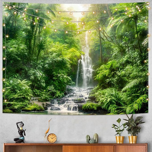 Kanuyee Forest Tapestry Green Landscape Wall Tapestry, Nature tapestries for Bedroom Ceiling Tapestries Wall Hanging for Bedroom Living Room Wall Decor Forest-1 44"x60"