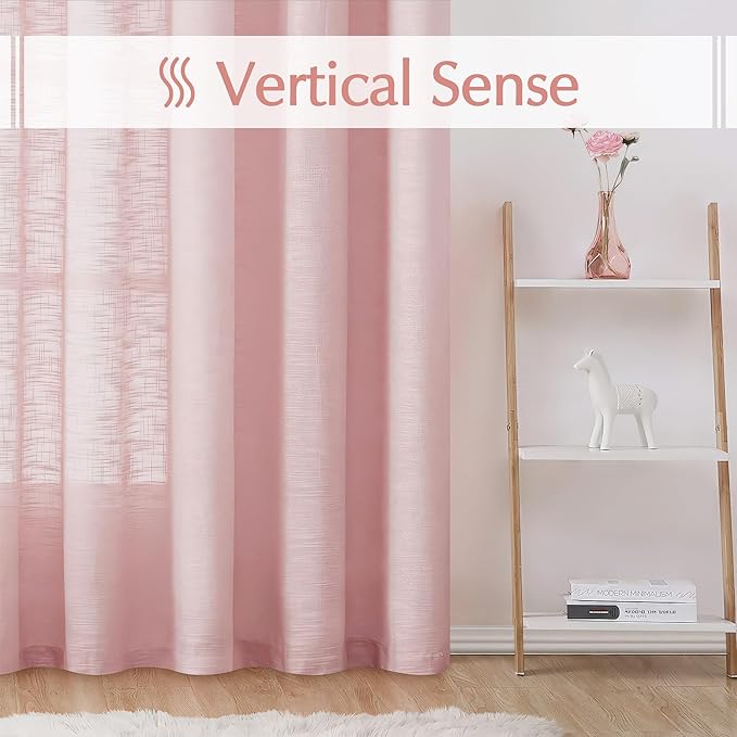 FMFUNCTEX Pink Sliding Door Curtains 84" Living Room Linen Semi Sheer Curtains 100" Width Extra Wide Room Divider Bedroom Drapes Linen Textured Semi Sheer Window Panels Blush Pink Rod Pocket 1 Panel
