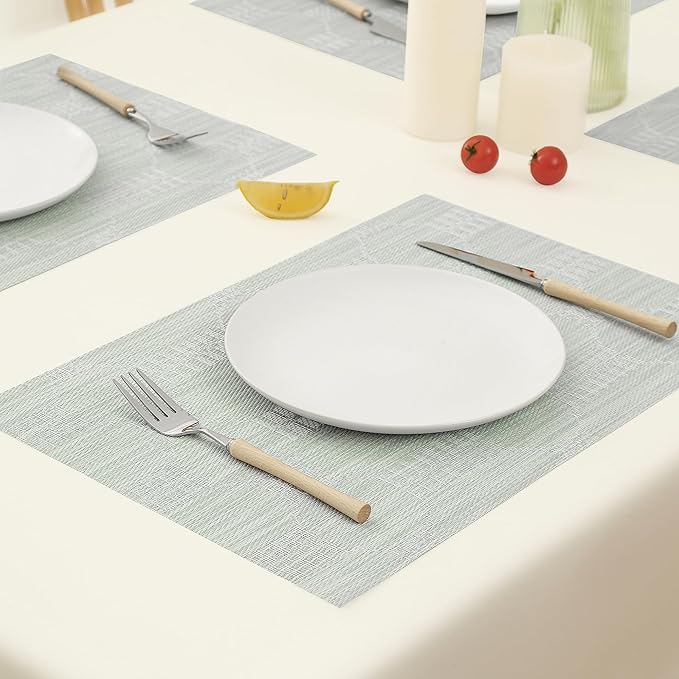 Leetaltree Mint Cream Placemats Set of 8 - Heat Resistant Non-Slip Place mats for Dining Table, Washable Durable PVC Vinyl Woven Table Mats（Mint Cream, 8）