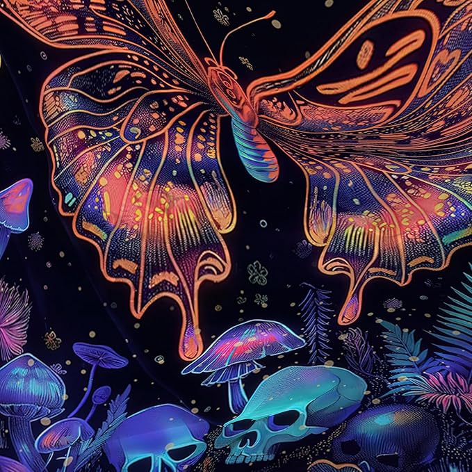 AILONEN Colorful Butterfly Shower Curtain,Magic Mushroom Waterproof Fabric Bath Curtain for Kids Girls,Boho Sun and Moon Skull Shower Curtain Set for Bathroom 60" W*72" H