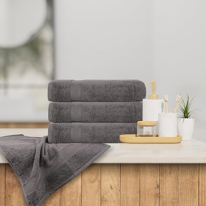 Quick-Dry, Soft & High Absorbent Hand Towels 16"x29" Cotton Turkish Hand Towel Set of 4 | Daily Use 100% Cotton Towels for Bathroom, Gym & More | Bathroom Hand Towels (4 Pcs, Grey)