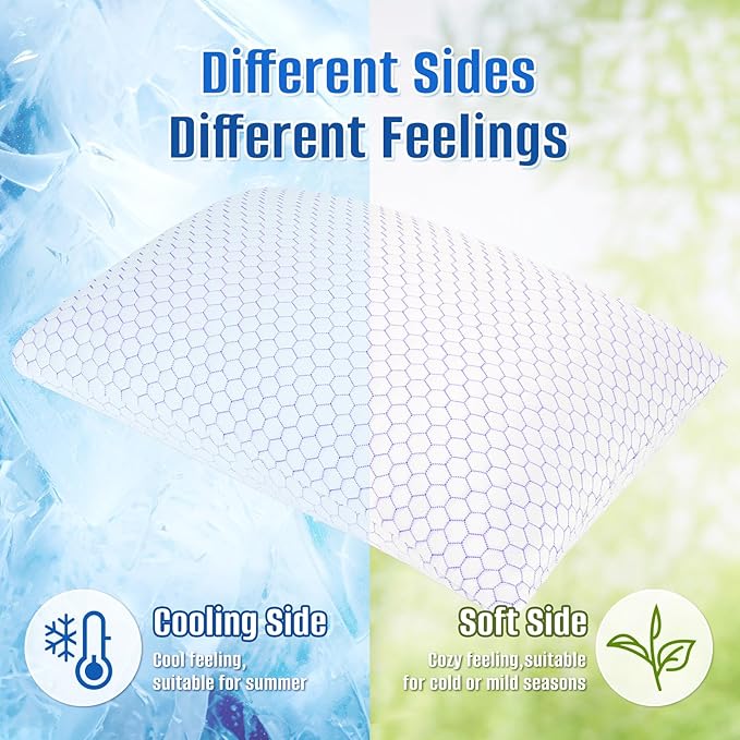 Shredded Foam Pillow for Sleeping, Cooling Bed Pillows Set of 2, Adjustable Pillows for Side, Back, Stomach Sleepers with Washable Pillowcase (Queen Size, Purple)