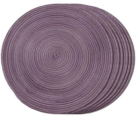 FunWheat Round Braided Placemats Set of 6 Place mats for Dining Tables Woven Heat Resistant Table Mats 15 inch(Purple,6pcs)