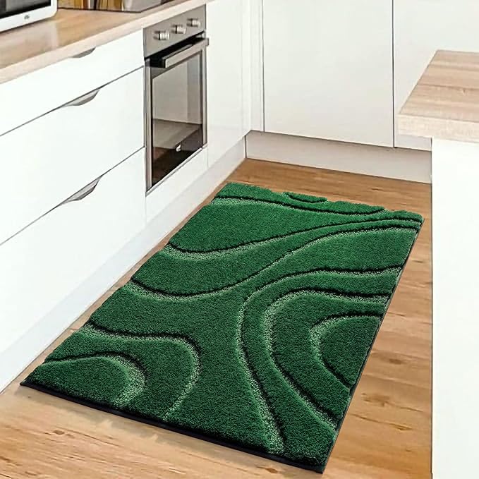 DEXDE Bathroom Rugs Mat,Soft Plush Shaggy Microfiber Bath Rug,Non Slip Bath Mats for Bathroom Floor,Machine Washable Absorbent Carpet for Shower Tub,Green 24"x36"