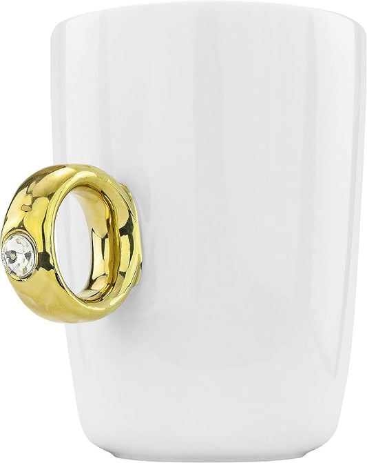 Fairly Odd Novelties Ceramic Engagement 2 Carat Solitaire Ring Novelty Gag Gift Mug, Gold