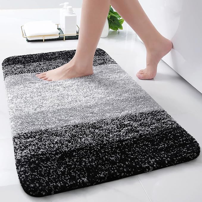 Arotive Microfiber Bathroom Rugs, Shaggy Soft and Absorbent Bath Rug, Non-Slip, Thick Plush Machine Washable Dry Bath Mats for Bathroom, Tub and Shower, 24x16, Black