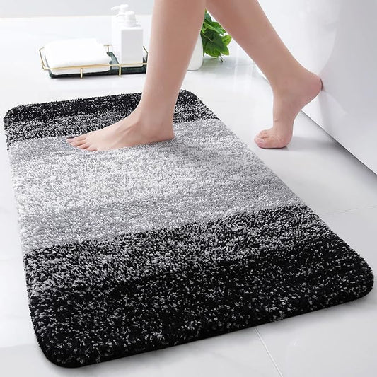 Arotive Microfiber Bathroom Rugs, Shaggy Soft and Absorbent Bath Rug, Non-Slip, Thick Plush Machine Washable Dry Bath Mats for Bathroom, Tub and Shower, 24x16, Black