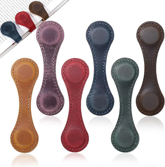 Palksky Magnetic Bookmark, 6PCS Genuine Leather Book Markers Magnet,Vintage Leather Magnet Markers Clips for Reading Women Men Teachers Students, Book Accessories, Book Lovers Gifts