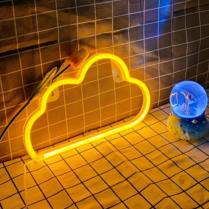 Cloud Neon Signs, LED Cloud Neon Light for Wall Decor, Battery or USB Powered Cloud Sign Shaped Decoration Wall Lights for Bedroom Aesthetic Teen Girl Kid Room Christmas Birthday Wedding Party Yellow