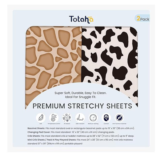 TotAha Cow & Giraffe Changing Pad Cover for Baby Girls Boys, Ultra Comfort Diaper Change Table Pad Covers, Buttery Soft Breathable Changing Pad Sheets, 2 Pack