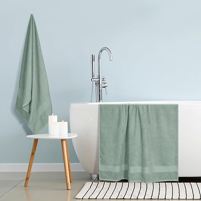GLAMBURG Premium Cotton Oversized 2 Pack Bath Sheet 35x70-100% Pure Cotton - Ideal for Everyday use - Ultra Soft & Highly Absorbent - Machine Washable - Jade