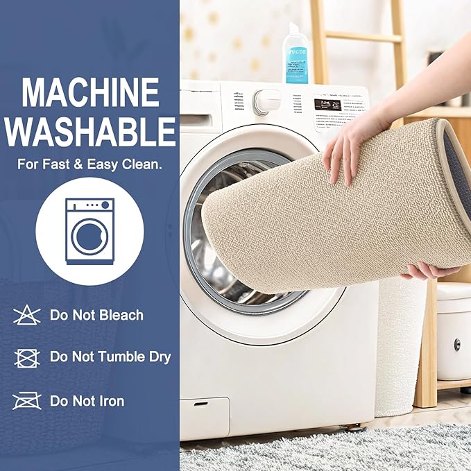 OLANLY Thick Memory Foam Bath Mat Rug 59x20, Extra Soft Absorbent Bathroom Rug, Quick Dry Bath Mats, Non-Slip, Machine Washable Carpet for Bathroom, Tub and Shower, Home Decor Accessories, Beige