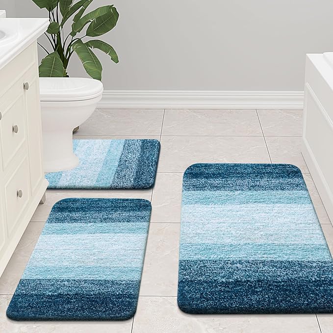 Arotive Microfiber Bathroom Rugs, Shaggy Soft and Absorbent Bath Rug, Non-Slip, Thick Plush Machine Washable Dry Bath Mats for Bathroom, Tub and Shower, 40x24, Peacock Blue