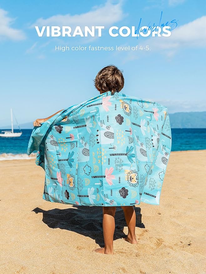 Kids Beach Towel 60''x30'', Quick Dry, Sand Free, Compact, Lightweight, Absorbent, Girls & Boys Large Microfiber Towels for Pool, Swim, Cruise Essentials, Lion