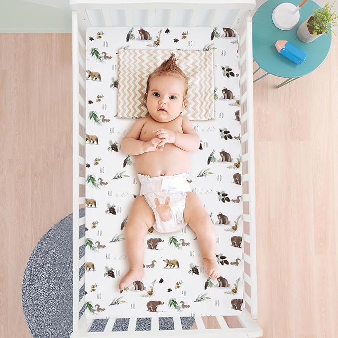 3 Pack Fitted Crib Sheets, Ultra Soft Breathable Comfortable Baby Sheet Set for Boys Girls Neutral, 28x52 Inch Fits Standard Crib and Toddler Mattresses, Woodland Animals