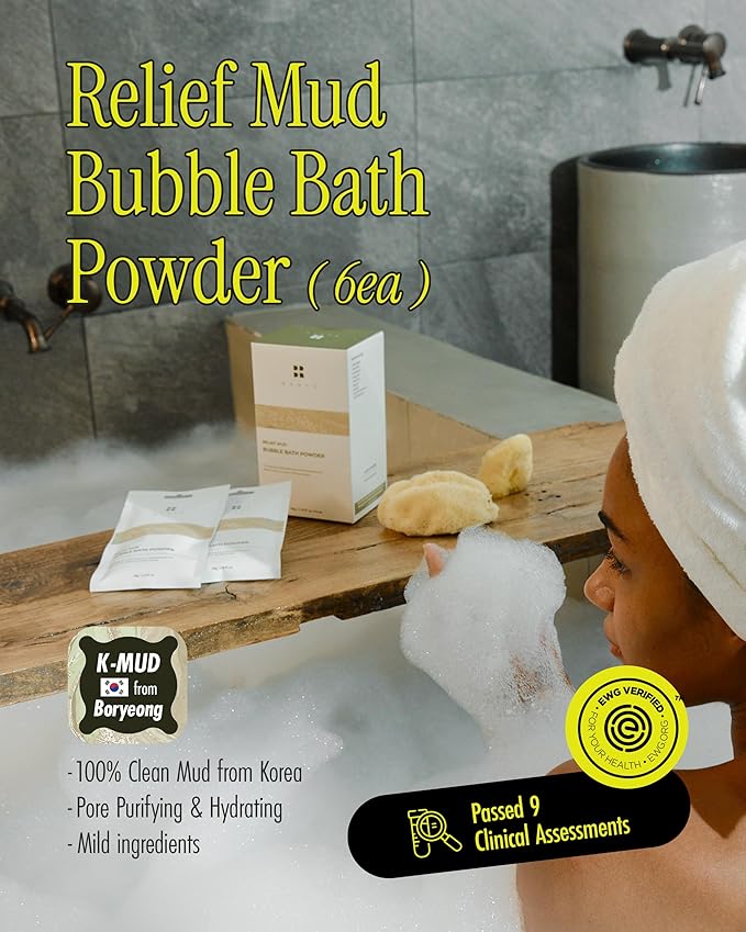 Relief Mud Bubble Bath Powder | Hypoallergenic Mud Powder Bubble Bath w/ 98% Nature-Derived Ingredients | Moisturizing & Foaming Bath Oil Control for All Skin Types (Pack of 6, 1.76 oz)