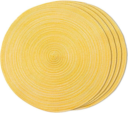 FunWheat Round Braided Placemats Set of 4 Place mats for Dining Tables Woven Heat Resistant Table Mats 15 inch (E Yellow, 4pcs)
