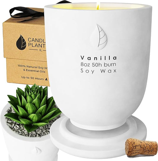 Matani Concrete Cement Candle Planter - Aromatherapy Candles for Home Scented, Soy Candles - Scented Candle & Dual Purpose Jar Candles, Strong Scented Candles - Parent (White Vanilla)
