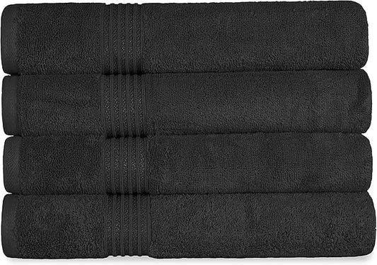 Superior Egyptian Cotton 4-Piece Bath Towel Set for Shower, Bath, Spa, Resort, Hotel, Soft Body Towels, Airbnb Essentials, Apartment, Dorm, Quick Dry, Absorbent, Bathroom Basics, Black