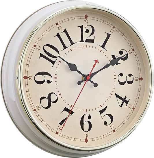 Wall Clock Metal 12.4" Retro Vintage Wall Clocks Countryside Style Silent Non Ticking Easy to Read for Living Room, Kitchen, Bedroom, Office, Bar(12.4" Beige)