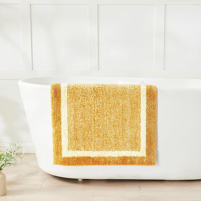 CozeCube Bath mats for Bathroom Non Slip, Fluffy Absorbent Microfiber Runner Bath mat Washable, Long Bath mat for Bathroom Floor, Soft Bath Rugs for Sink, Harvest Gold, 47"X24"