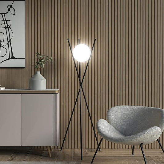Solstice Modern Frosted Glass Globe Floor Lamp (165cm) Contemporary LED Dimmable Lighting for Bedroom, Living Room, Hotel & Home Office (Black)
