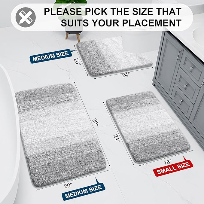 Arotive Microfiber Bathroom Rugs, Shaggy Soft and Absorbent Bath Rug, Non-Slip, Thick Plush Machine Washable Dry Bath Mats for Bathroom, Tub and Shower, 59x24, Light Grey