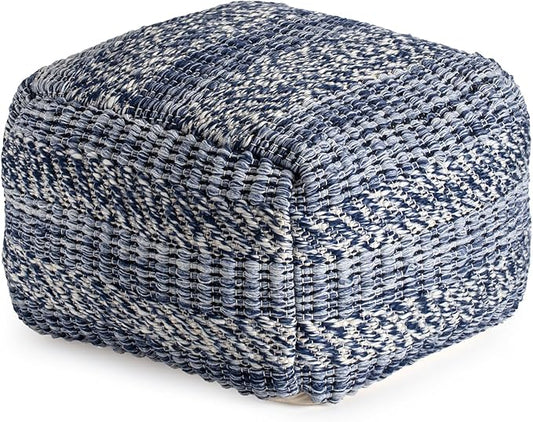 Anji Mountain 100% Handmade & Handcrafted Comfortable Home Décor Pouf Ottoman Footrest for Living Room, Bedroom, Nursery, Kidsroom, Patio Furniture - (22" x 22" x 16"- Navy,Ivory)