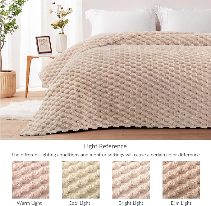 Whale Flotilla King Size Blanket for Bed with Jacquard Pattern, Fuzzy Soft Cozy Exquisite Blankets for All Season, Warm and Fluffy, 90x104 Inch, Camel