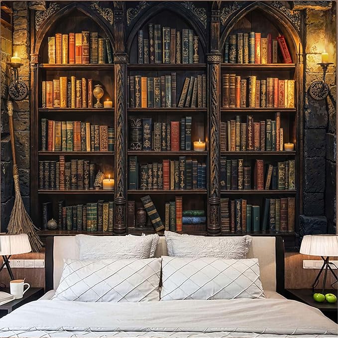 Lunerfex Vintage Bookshelf Library Tapestry Wall Decor Tapestry for Bedroom Art Tapestries Wall Hanging for Bedroom Living Room Bookshelf03 60"x80"