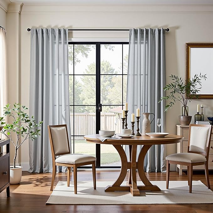 jinchan Grey Linen Blend Curtains 84 inch Length 2 Panels for Bedroom Living Room, Light Filtering 50 inch Wide Farmhouse Drapes with Rod Pocket Back Tab(50W x 84L, Grey)