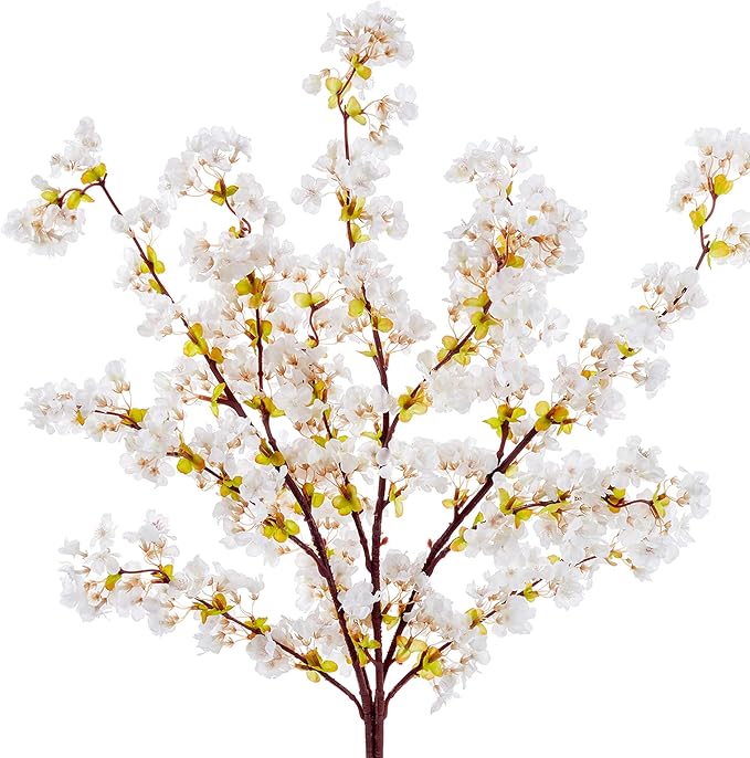 SITUMEIZI Artificial Cherry Blossom Branches Silk 39 Inch Faux Cherry Flowers Peach Tall Stems for Home Wedding Bedroom Table Japanese Real Touch Vase Decoration(3Pcs,Ivory White)