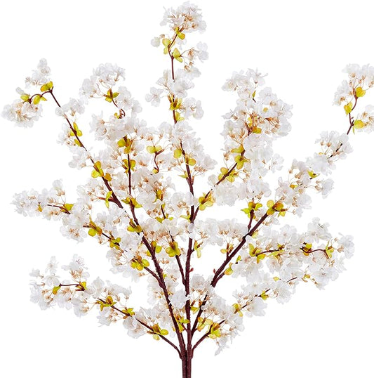 SITUMEIZI Artificial Cherry Blossom Branches Silk 39 Inch Faux Cherry Flowers Peach Tall Stems for Home Wedding Bedroom Table Japanese Real Touch Vase Decoration(3Pcs,Ivory White)