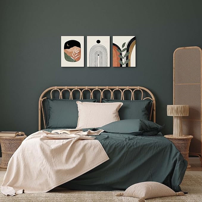 Boho Wall Art Prints Set of 3, Neutral Abstract Geometric Canvas Artwork for Bedroom, Bathroom, Living Room, Office (12x16 Inch x 3 Pieces)