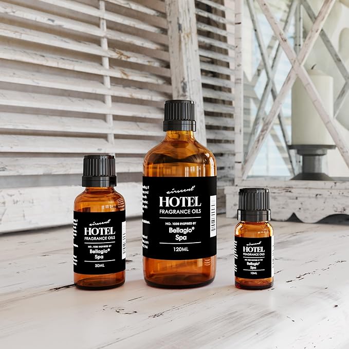 AirScent Hotel Diffuser Oil Inspired by The Bellagio Spa Scent - Premium Fragrance Oil No. 1038 for Ultrasonic and Waterless Diffusers and Crafting - 120 mL, 4 fl oz Glass Bottle with Dropper