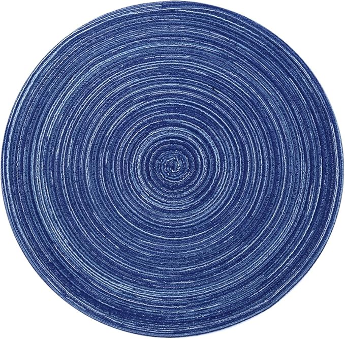 Topotdor 14 Inch Round Placemats Heat-Resistant Stain Resistant Anti-Skid Washable Polyproplene Table Mats Placemats (Blue, Set of 4)