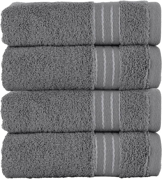 Elegant Comfort Premium Turkish Cotton 4 Pack Hand Towel Set - 16 x 28 inch, Luxurious Hotel Spa Quality 100% Turkish Cotton 4PC Hand Towel Set - Highly Absorbent - Soft Bathroom Towels, Gray