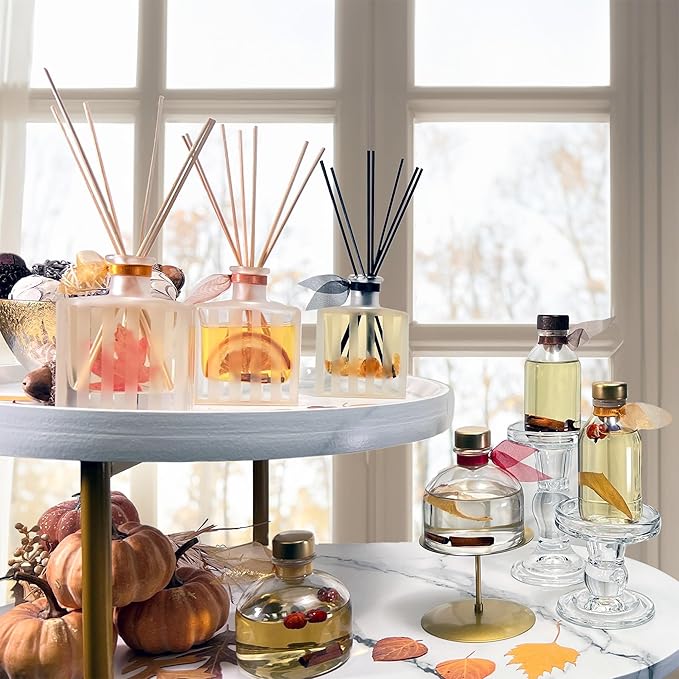 LOVSPA Spiced Pumpkin Essential Oil Reed Diffuser Gift Set | Fresh Pumpkin, Aromatic Cinnamon, Nutmeg, Warm Clove, Creamy Vanilla and Ginger | Modern Striped Glass Bottle | Made in The USA