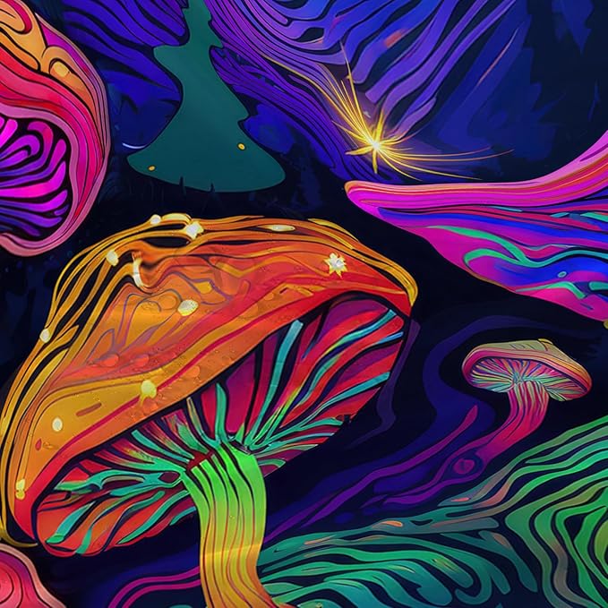 AILONEN Magic Mushroom Shower Curtain for Kids Boys Girls,Mushrooms and Starry Night Waterproof Fabric Shower Curtain for Bathroom,Dreamy Natural Plants Shower Curtain Set with Hooks,72" W*72" H