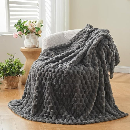 NEWCOSPLAY Super Soft Twin Blanket Grey Premium Silky Flannel Fleece 3D Clouds Stylish Jacquard Lightweight Bed Blanket All Season Use 350GSM (Grey, Twin(60"x80"))