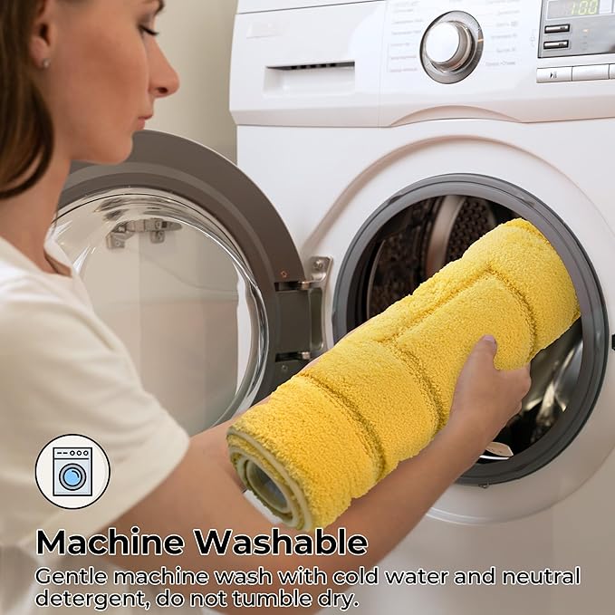 GRANNY SAYS Bathroom Rug Mat, 48" x 24" Non-Slip, Super Soft and Water Absorbent, Microfiber Bath Rug, Machine Washable, Large Bathroom Rug for Floor, Yellow