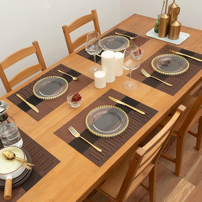 Winknowl Placemats, Set of 8 Heat Resistant Stain Resistant Non-Slip Woven Vinyl Insulation Placemats, Washable Durable Elegant Table Mats for Dining (Coffee)