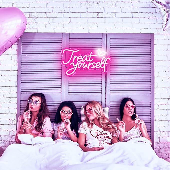 Treat Yourself Neon Sign for Wall Decor, LED Pink Neon Sign Treat Yourself Light with Heart, Room Decorations for Bedroom, Birthday Party, Wedding, Salon, Bar, Esthetician, Home, Girl Cave