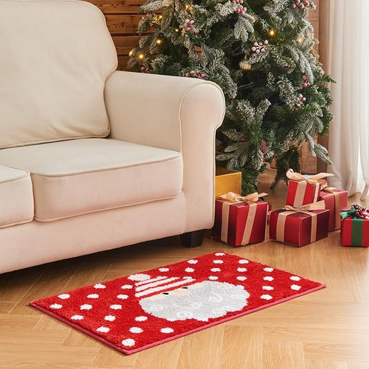 Douceur Christmas Santa Bathroom Rugs, Cute Red Bath Mat, Christmas Bathroom D cor Non Slip Bath Rugs, Soft and Absorbent Washable Bath Rugs for Bath 36"X24"