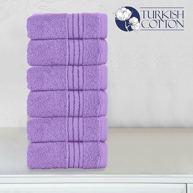 Elegant Comfort Premium Turkish Cotton 6 Pack Washcloths Set - 13 x 13 inch, Luxurious Hotel Spa Quality 100% Turkish Cotton 6PC Washcloth Set - Highly Absorbent - Soft Bathroom Towels, Lilac