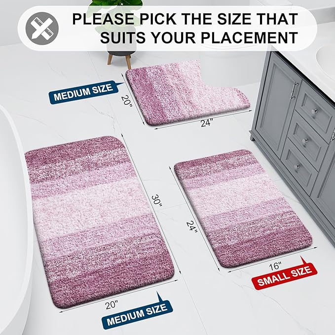 Arotive Microfiber Bathroom Rugs, Shaggy Soft and Absorbent Bath Rug, Non-Slip, Thick Plush Machine Washable Dry Bath Mats for Bathroom, Tub and Shower, 36x24, Purple