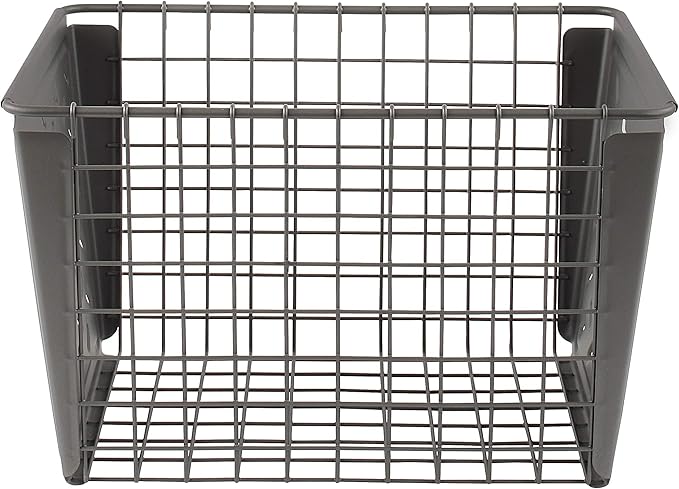Spectrum Diversified Macklin, Stamped Steel & Wire Basket for Closet & Cubby Storage Vintage-Inspired Design with Customizable Label Plate, Medium, Industrial Gray, 1 Count (Pack of 1)