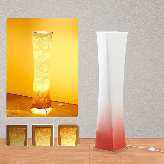 chiphy Floor Lamp, Dimmable 39" (XS) Tall Standing Lamp, 3 Levels Adjustable Brightness LED Bulbs, Column Floor Light, Red Gradient Fabric Lampshade, Home Decor for Living Room, Bedroom, Kids Room