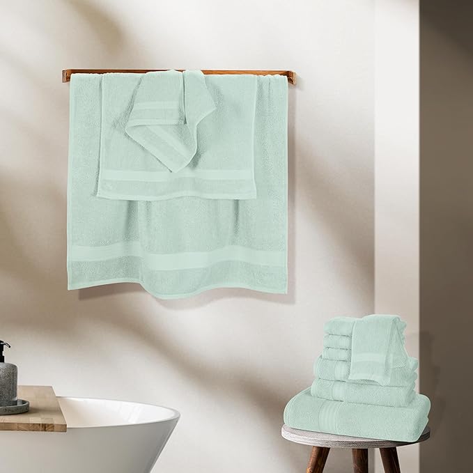 GLAMBURG Ultra Soft 24-Piece Towel Set - 100% Pure Ringspun Cotton, Contains 8 Oversized Bath Towels 27x54, 8 Hand Towels 16x28, 8 Wash Cloths 13x13 - Ideal for Everyday use, Hotel & Spa - Sea Green